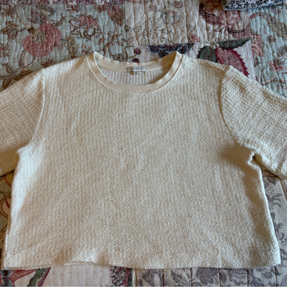 Z Supply Short-Sleeve cropped knit sweater